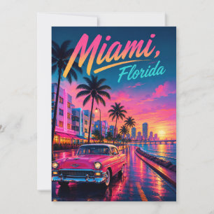 Miami Florida Retro Neon Sunset Travel Invitation
