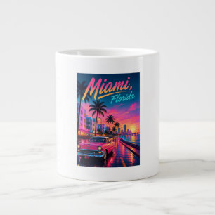 Miami Florida Retro Neon Sunset Travel Large Coffee Mug