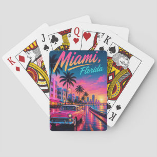 Miami Florida Retro Neon Sunset Travel Playing Cards