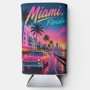Miami Florida Retro Neon Sunset Travel Seltzer Can Cooler