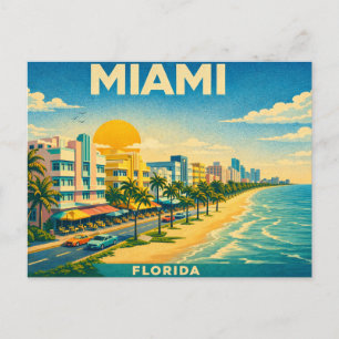 Miami Florida Retro Travel Postcard
