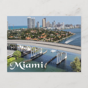 Miami Florida Skyline and Harbour At Night- USA Postcard