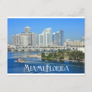 Miami Florida Skyline and Harbour - USA Postcard
