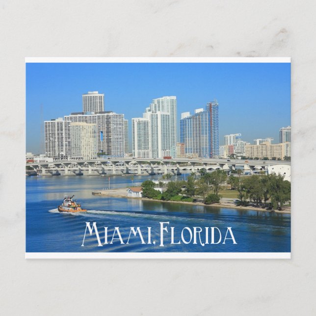 Miami Florida Skyline and Harbour - USA Postcard (Front)