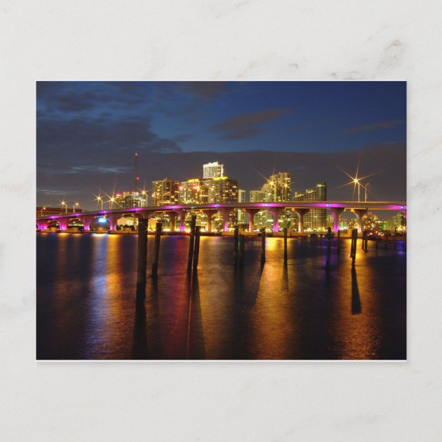 Miami Florida Skyline at night Postcard (Front)