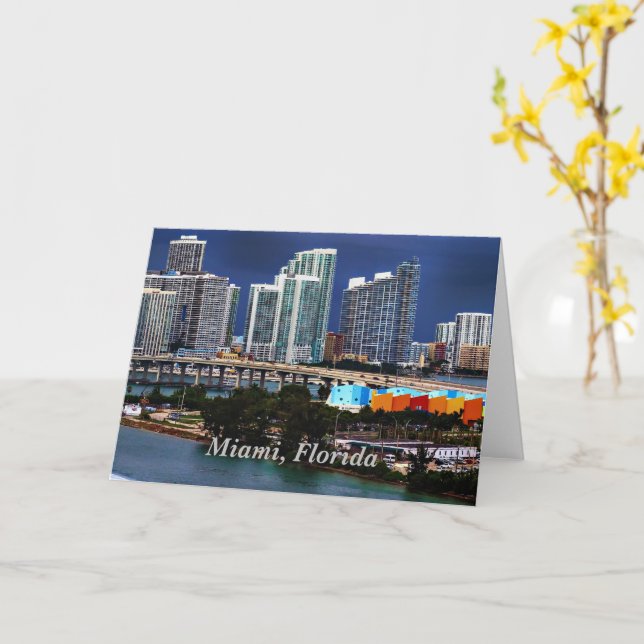 Miami, Florida skyline Card (Yellow Flower)