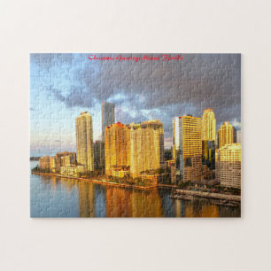 Miami Florida  Skyline. Christmas Greetings Jigsaw Puzzle