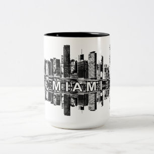 Miami, Florida skyline in black Two-Tone Coffee Mug