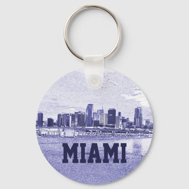 Miami, Florida Skyline Pencil Drawing Key Ring (Front)