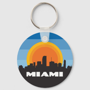 Miami Florida Skyline Retro Style Key Ring