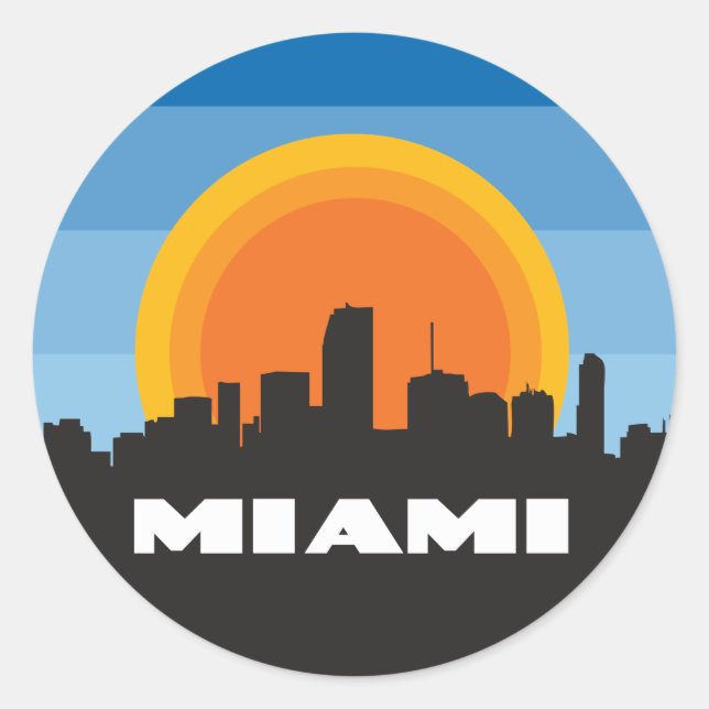 Miami Florida Skyline Retro Style Keychain Classic Round Sticker (Front)