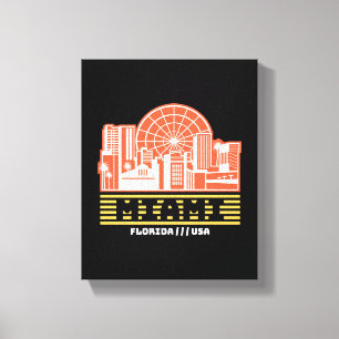 Miami Florida Skyline Retro Travel Graphic Design Canvas Print