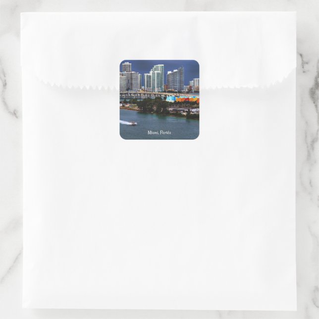 Miami, Florida skyline Square Sticker (Bag)