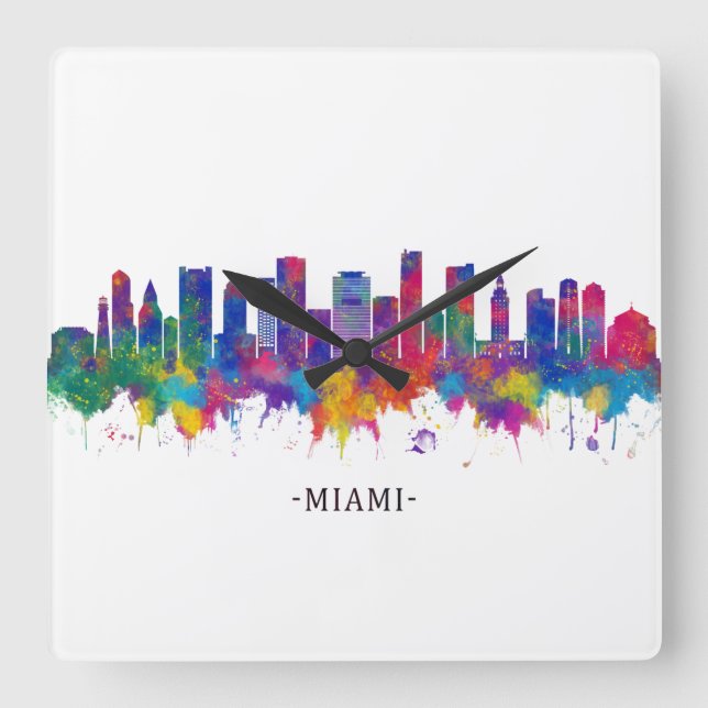 Miami Florida Skyline Square Wall Clock (Front)