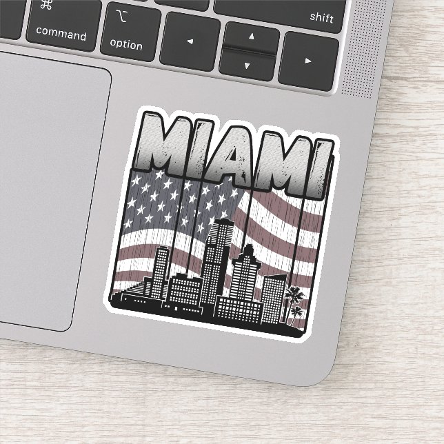 Miami Florida Skyline Vintage American Flag (Detail)