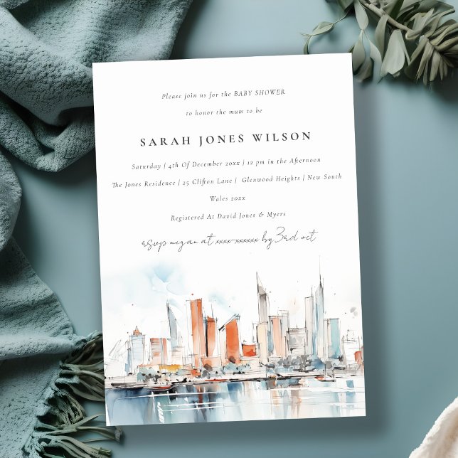 Miami Florida Skyline Watercolor Baby Shower Invitation (Creator Uploaded)
