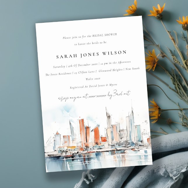 Miami Florida Skyline Watercolor Bridal Shower Invitation (Creator Uploaded)