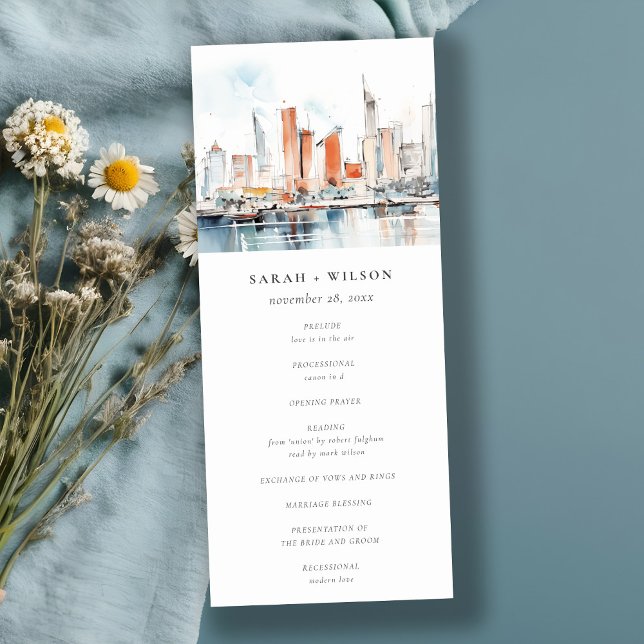 Miami Florida Skyline Watercolor Wedding Program Invitation (Creator Uploaded)