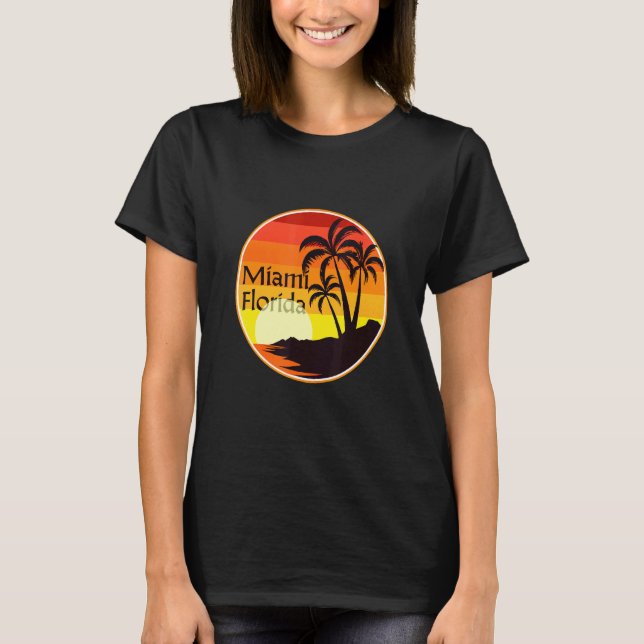Miami Florida Sunset, Palm Trees, Beach, Tourist,  T-Shirt (Front)