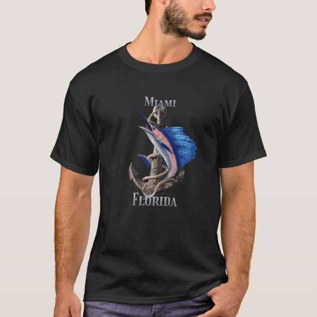 Miami Florida Swordfish Marlin Ocean Fishing T-Shirt (Front)