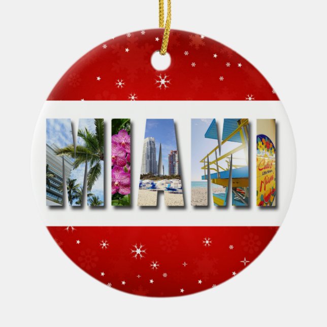Miami Florida Travel Photo Christmas Ceramic Tree Decoration (Front)
