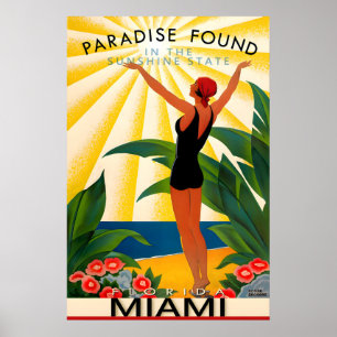 Miami Florida Travel Poster New Miami-Dade County
