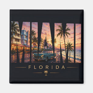 Miami Florida Tropical Waterfront Skyline Magnet
