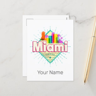 Miami Florida United States Retro Skyline Vintage Holiday Postcard