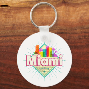 Miami Florida United States Retro Skyline Vintage Key Ring