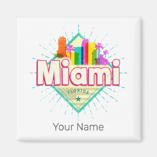 Miami Florida United States Retro Skyline Vintage Magnet