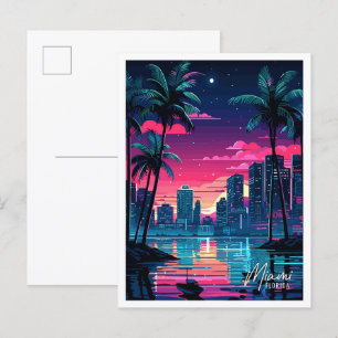 Miami Florida USA Art Vintage Travel Illustration Postcard
