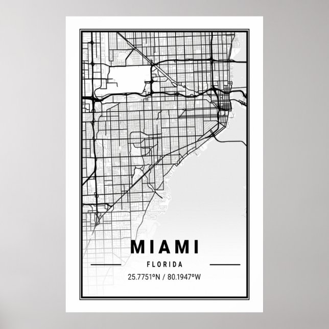 Miami Florida USA Cities Travel City Map Modern Si Poster (Front)