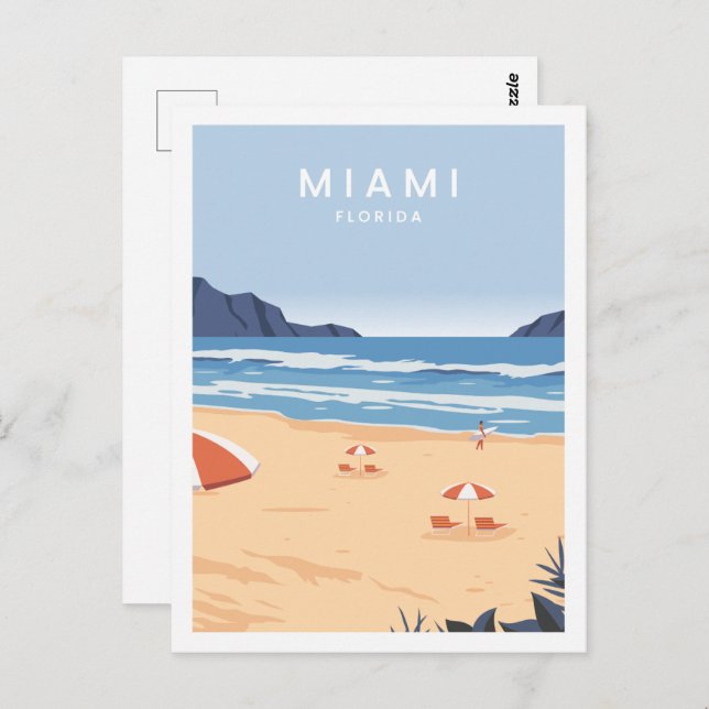 Miami Florida USA Famous Travel Place Illustration Postcard (Front/Back)