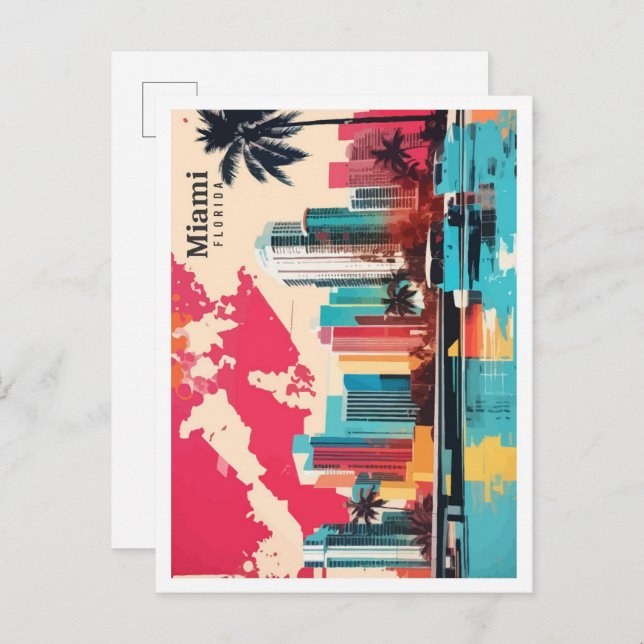 Miami Florida USA Pop Art Travel Illustration Postcard (Front/Back)