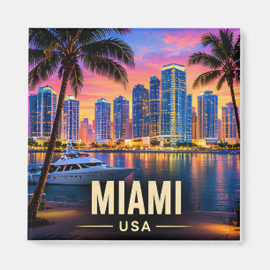Miami Florida USA Skyline Beaches Tropical Nightli Magnet