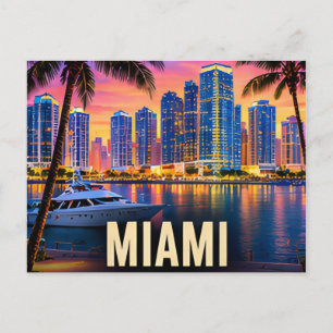 Miami Florida USA Skyline Beaches Tropical Nightli Postcard