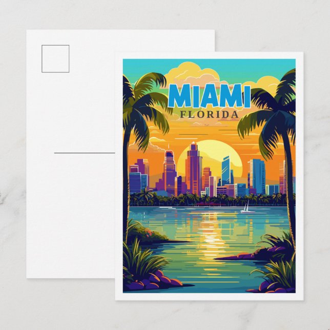 Miami Florida USA vintage travel illustration Postcard (Front/Back)