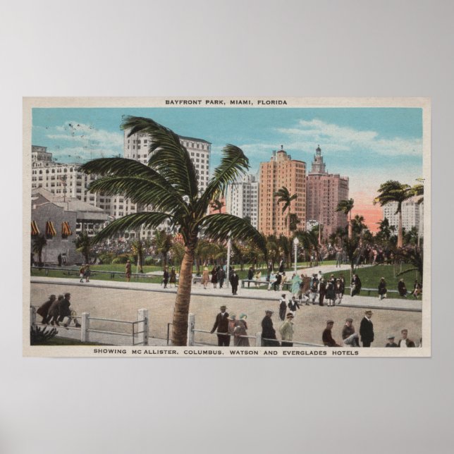 Miami, Florida - View of Bayfront Park & Hotels Poster (Front)