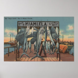 Miami, Florida - View of Pier 5 with Caught Fish Poster