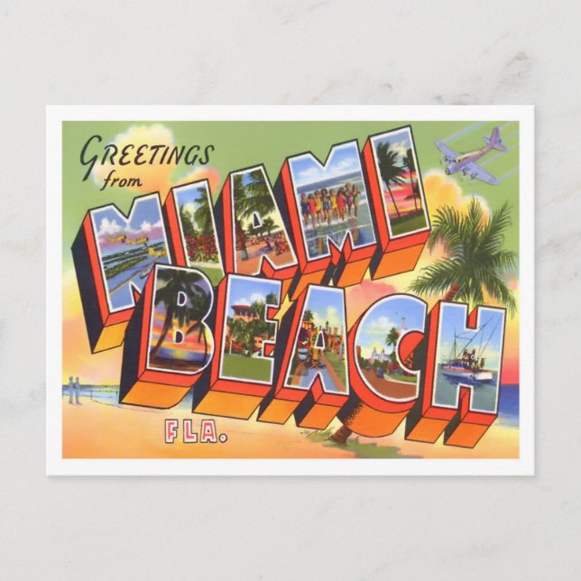 Miami, Florida Vintage Big Letters Postcard (Front)