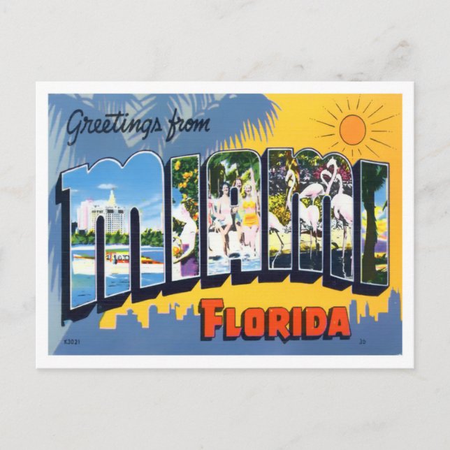 Miami, Florida Vintage Big Letters Postcard (Front)
