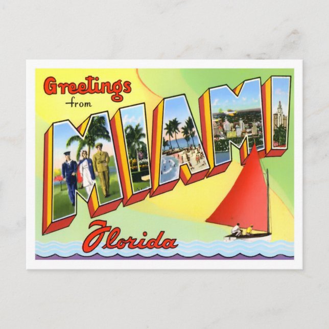 Miami, Florida Vintage Big Letters Postcard (Front)