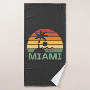 Miami Florida Vintage Palm Trees Summer Beach Bath Towel