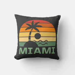 Miami Florida Vintage Palm Trees Summer Beach Cushion