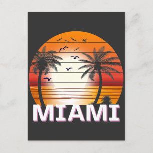 Miami Florida Vintage Palm Trees Summer Beach Postcard