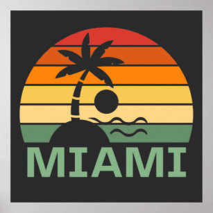 Miami Florida Vintage Palm Trees Summer Beach Poster