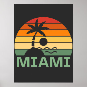 Miami Florida Vintage Palm Trees Summer Beach Poster