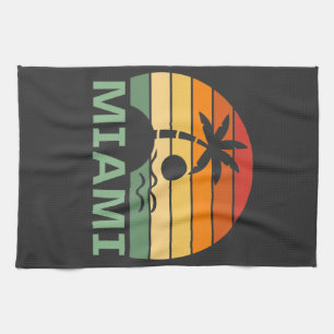 Miami Florida Vintage Palm Trees Summer Beach Tea Towel