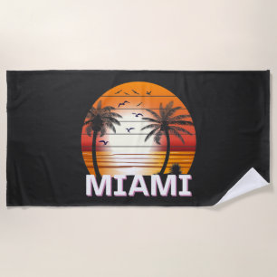 Miami Florida Vintage Palm Trees Summer Beach Towel