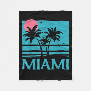Miami Florida Vintage Retro Palm Trees Funny Beach Fleece Blanket